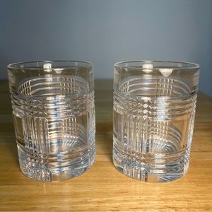 Ralph Lauren Set of 2 Glen Plaid Double Old Fashioned Lead Crystal Glasses